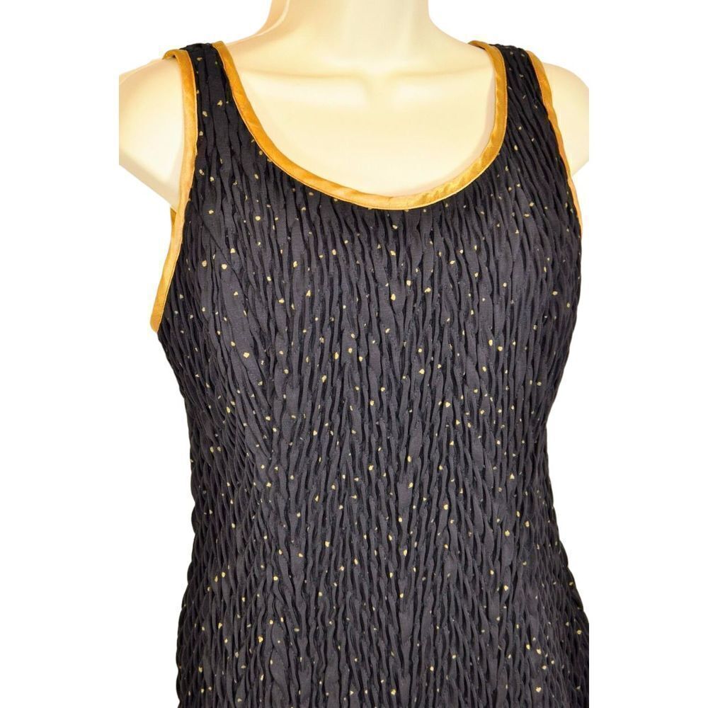 Vtg Jeanne Marc 80s smocked Party Dress Black Gold S 8/10 drop waist fairygoth - Picture 2 of 6